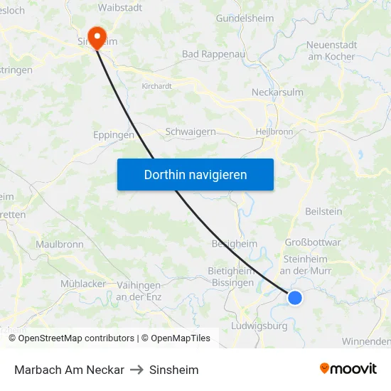 Marbach Am Neckar to Sinsheim map