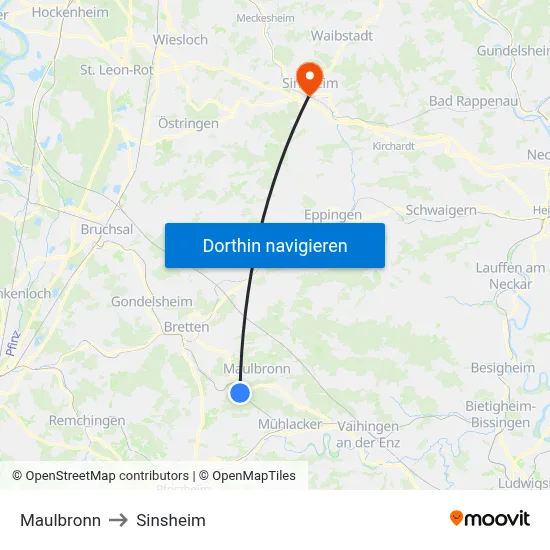 Maulbronn to Sinsheim map