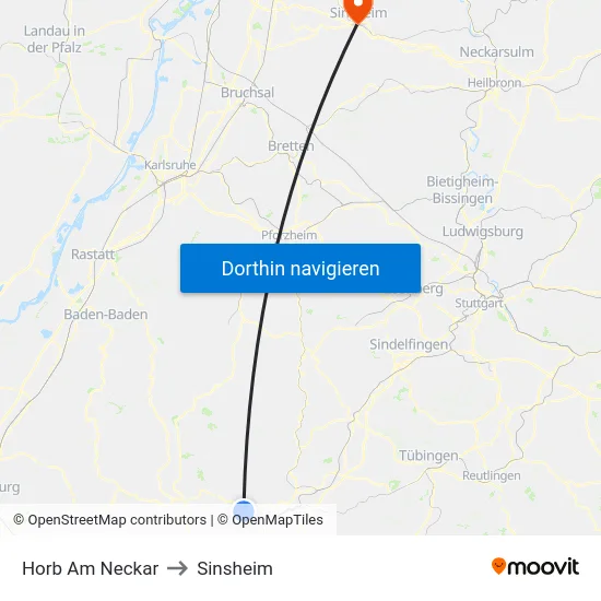Horb Am Neckar to Sinsheim map
