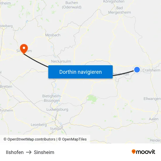 Ilshofen to Sinsheim map