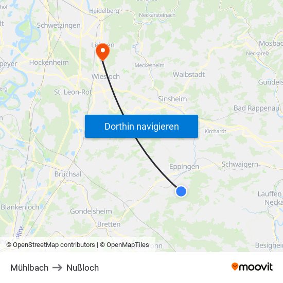 Mühlbach to Nußloch map