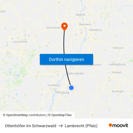 Ottenhöfen Im Schwarzwald to Lambrecht (Pfalz) map