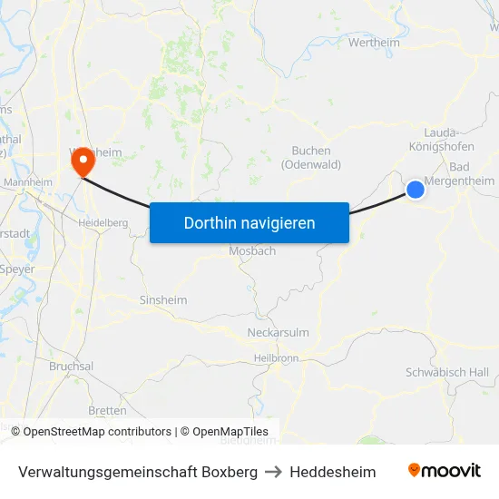 Verwaltungsgemeinschaft Boxberg to Heddesheim map