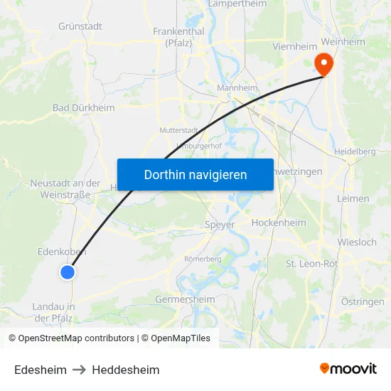 Edesheim to Heddesheim map