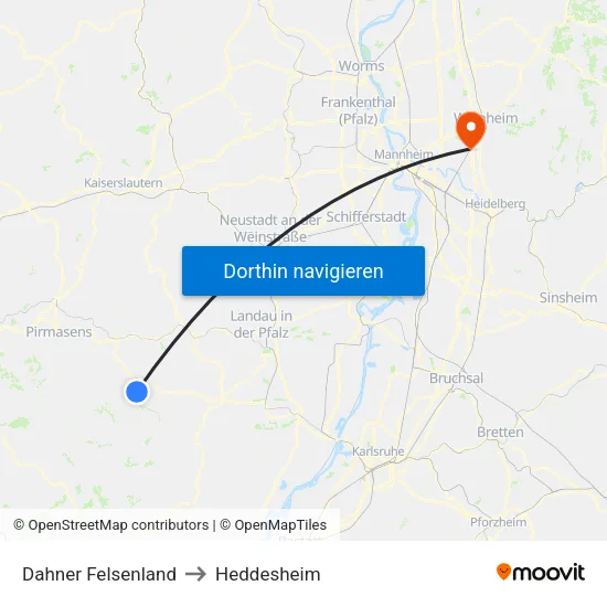 Dahner Felsenland to Heddesheim map