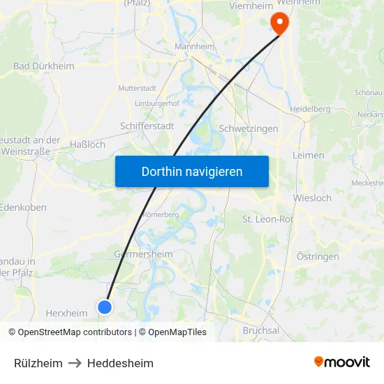 Rülzheim to Heddesheim map