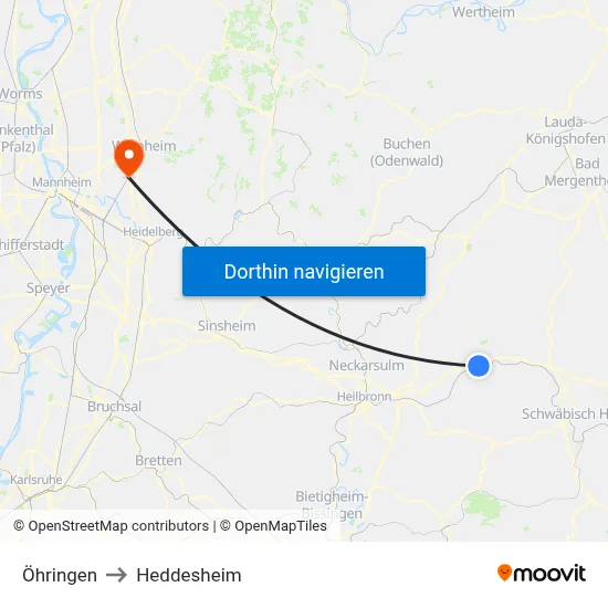 Öhringen to Heddesheim map