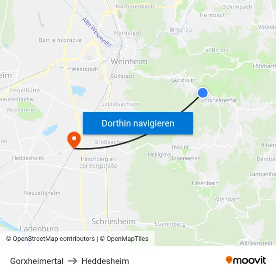 Gorxheimertal to Heddesheim map