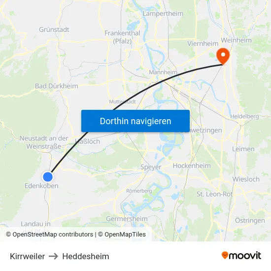 Kirrweiler to Heddesheim map