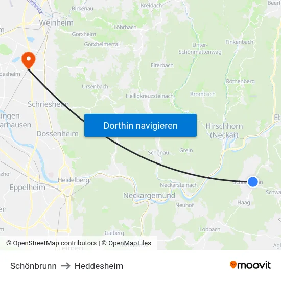 Schönbrunn to Heddesheim map