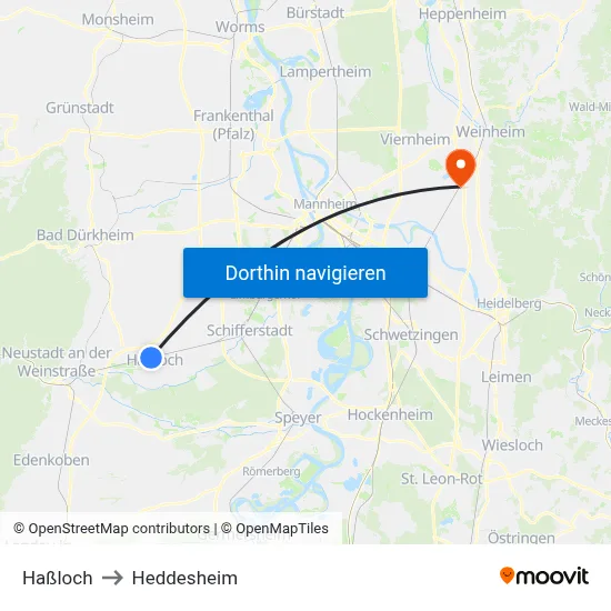 Haßloch to Heddesheim map
