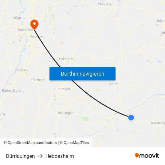 Dürrlauingen to Heddesheim map