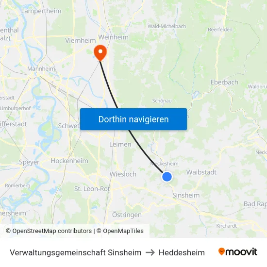 Verwaltungsgemeinschaft Sinsheim to Heddesheim map