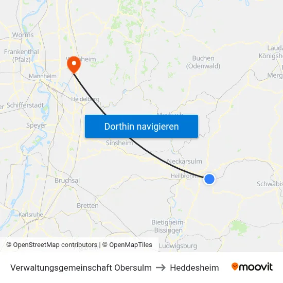Verwaltungsgemeinschaft Obersulm to Heddesheim map