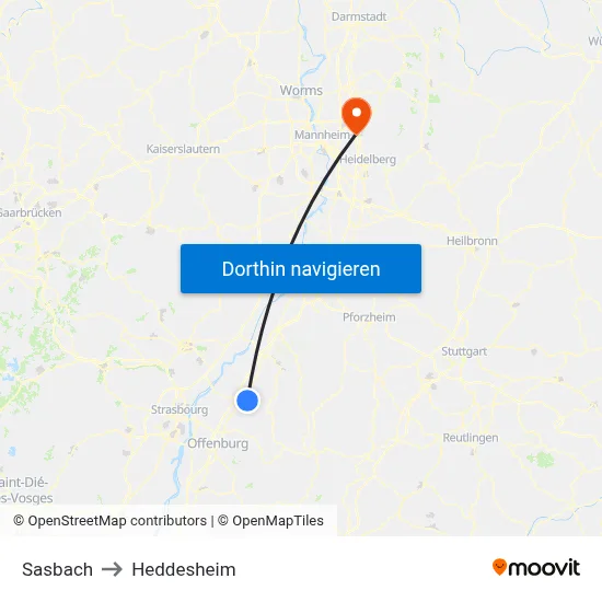 Sasbach to Heddesheim map