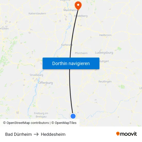 Bad Dürrheim to Heddesheim map