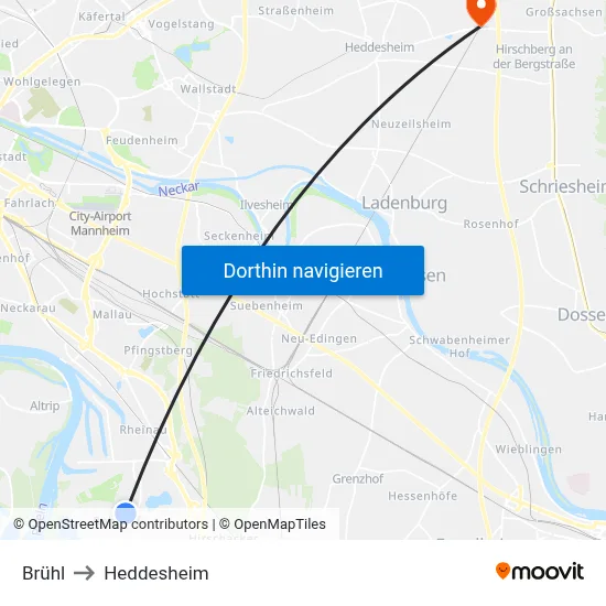 Brühl to Heddesheim map