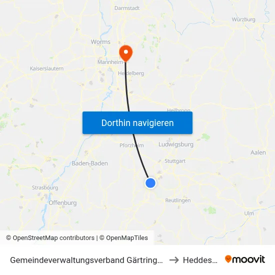 Gemeindeverwaltungsverband Gärtringen/Ehningen to Heddesheim map