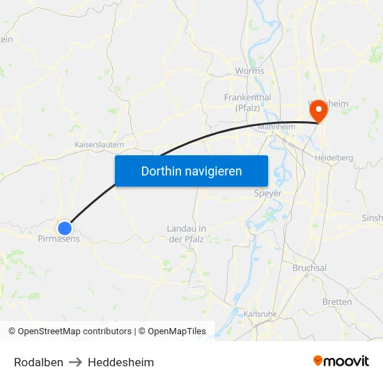Rodalben to Heddesheim map