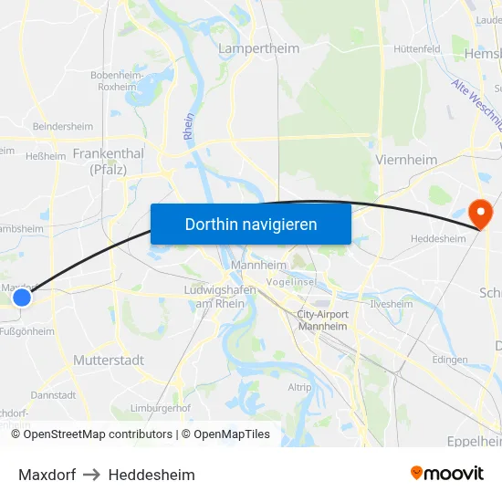 Maxdorf to Heddesheim map