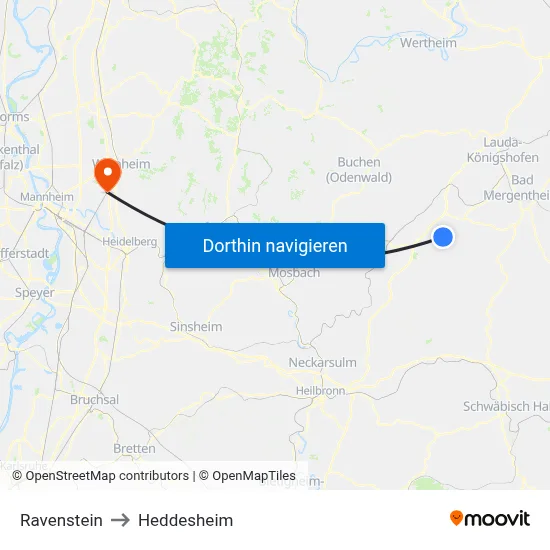 Ravenstein to Heddesheim map