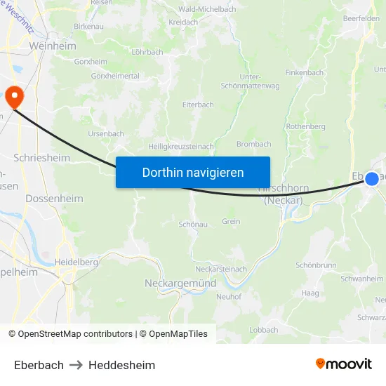 Eberbach to Heddesheim map