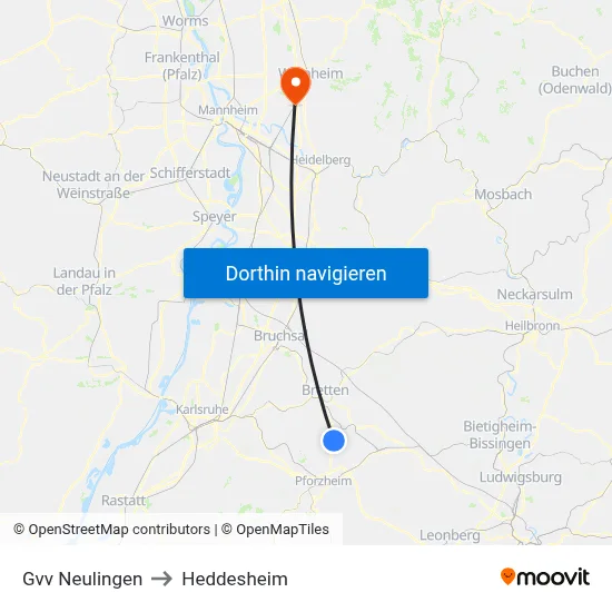Gvv Neulingen to Heddesheim map