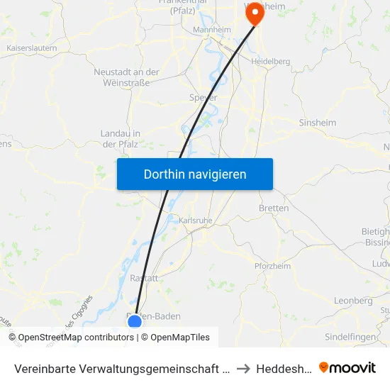 Vereinbarte Verwaltungsgemeinschaft Sinzheim to Heddesheim map