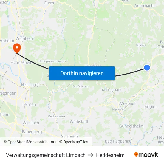 Verwaltungsgemeinschaft Limbach to Heddesheim map