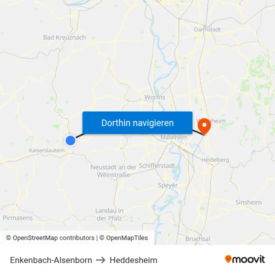 Enkenbach-Alsenborn to Heddesheim map