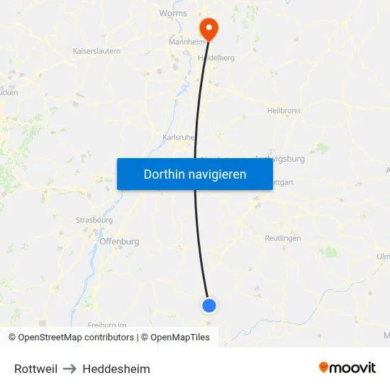 Rottweil to Heddesheim map