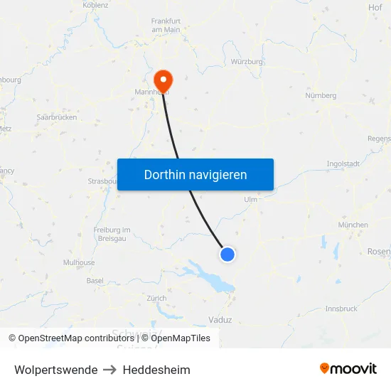 Wolpertswende to Heddesheim map