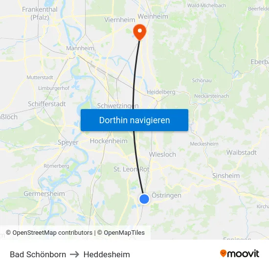 Bad Schönborn to Heddesheim map