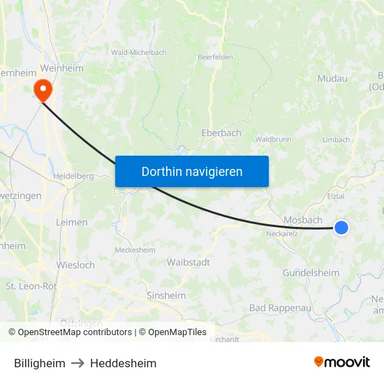 Billigheim to Heddesheim map