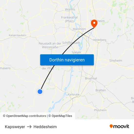 Kapsweyer to Heddesheim map