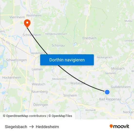 Siegelsbach to Heddesheim map