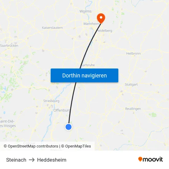 Steinach to Heddesheim map