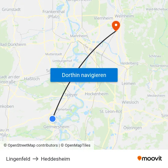 Lingenfeld to Heddesheim map