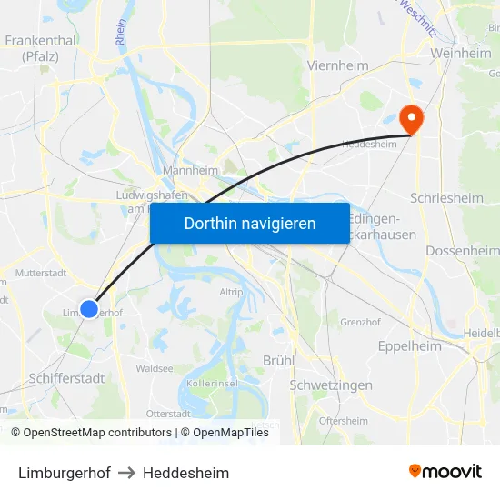 Limburgerhof to Heddesheim map