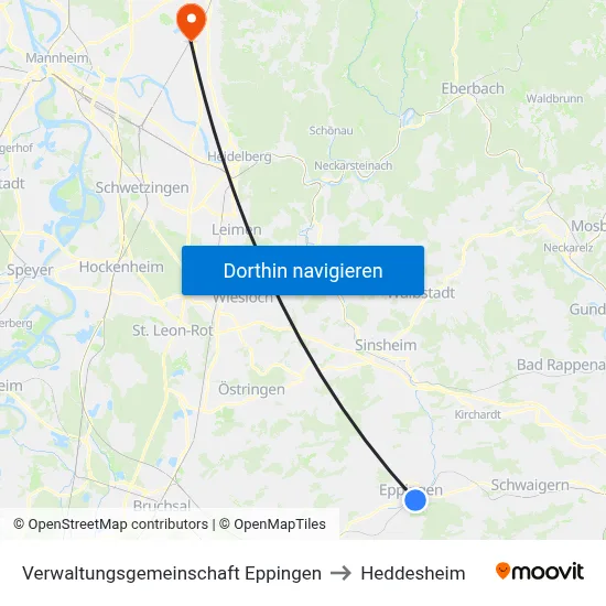Verwaltungsgemeinschaft Eppingen to Heddesheim map