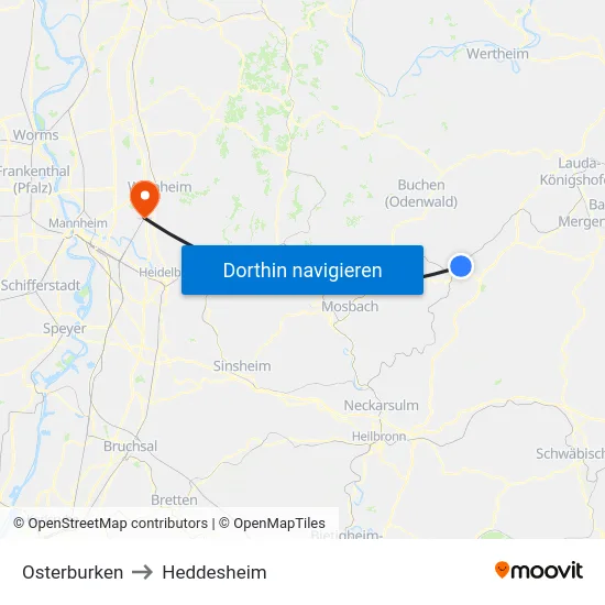 Osterburken to Heddesheim map