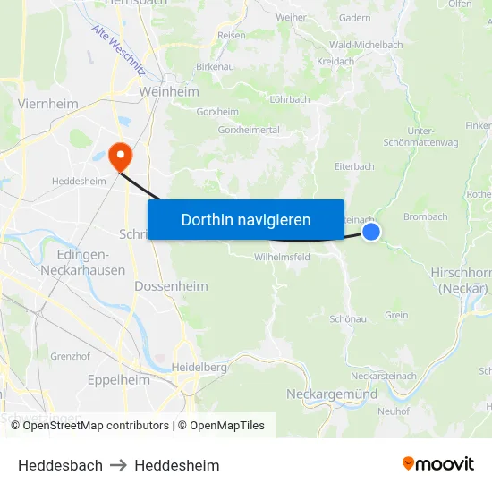 Heddesbach to Heddesheim map