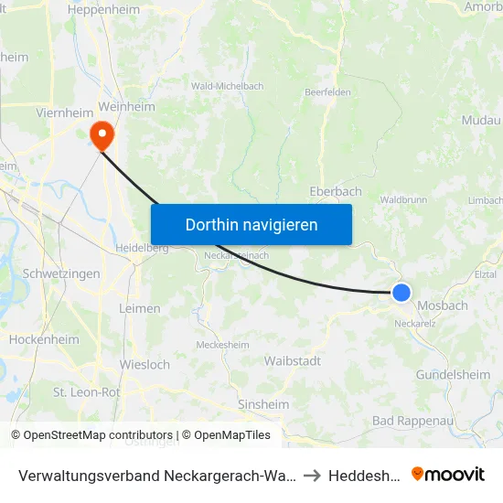 Verwaltungsverband Neckargerach-Waldbrunn to Heddesheim map