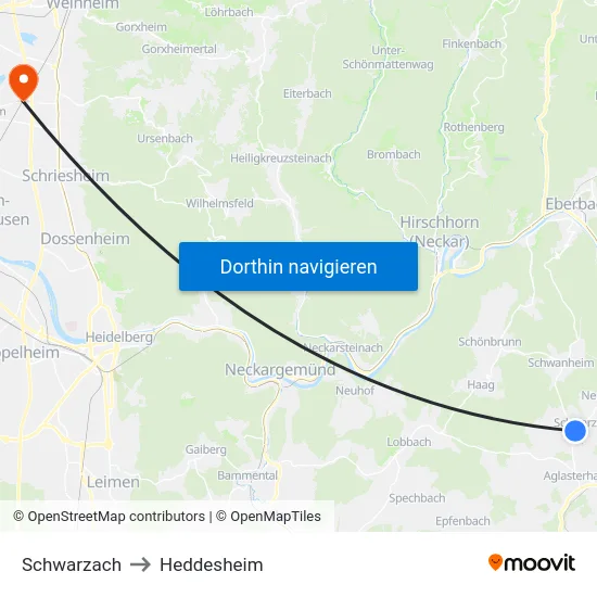 Schwarzach to Heddesheim map