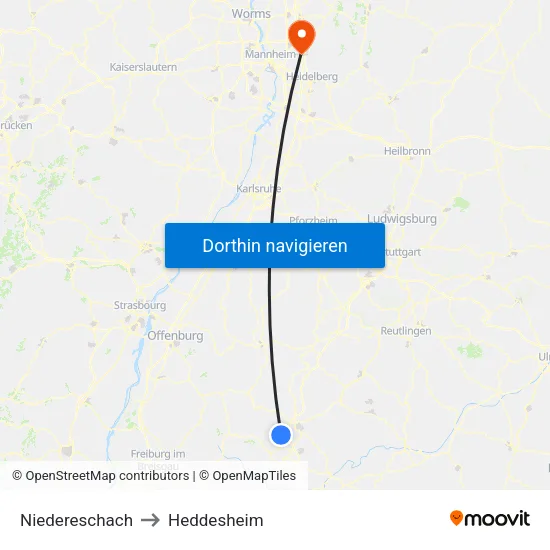 Niedereschach to Heddesheim map