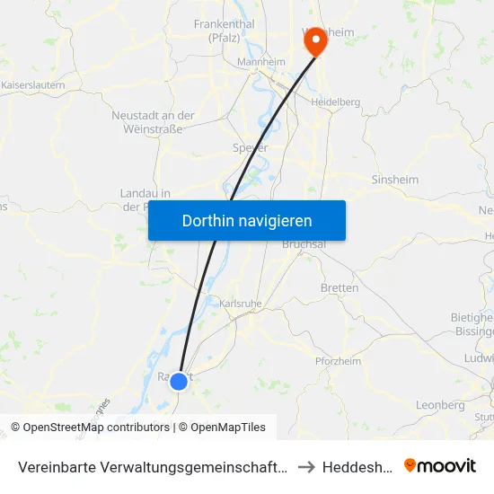 Vereinbarte Verwaltungsgemeinschaft Rastatt to Heddesheim map
