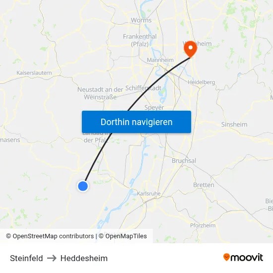 Steinfeld to Heddesheim map