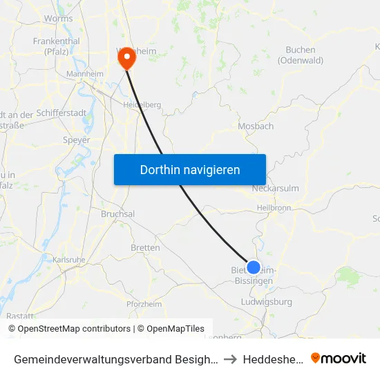 Gemeindeverwaltungsverband Besigheim to Heddesheim map