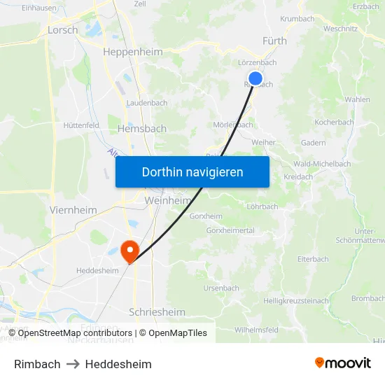 Rimbach to Heddesheim map