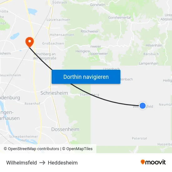 Wilhelmsfeld to Heddesheim map